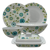 Set Melamina Floreado X25 Platos Bowls Y Mantequera