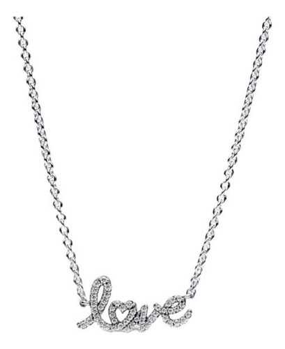 Collar Pandora Love Escrito A Mano Brillante 45cm Plata