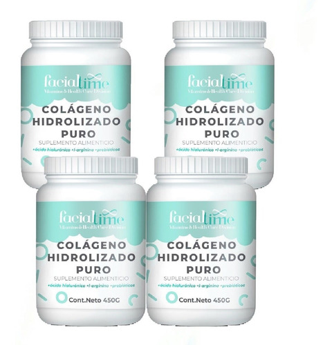 Kit 4 Colágeno Hidrolizado Puro + Ácido Hialurónico 450gr Cu