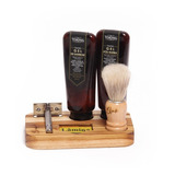 Kit De Barbear Gel De Barbear E Pós Barba Suporte Madeira