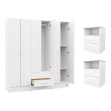 Combo Dormitorio Placard 6 Puertas + 2 Mesas De Luz Blanco