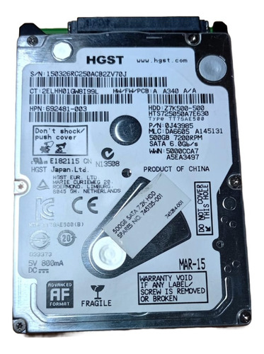 Disco Duro 500gb Interno Para Portátil 2.5 Hgst 7200rpm