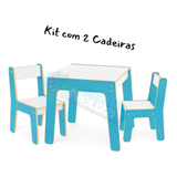 Mesa Infantil C/ 2 Cadeiras Em Madeira 3 Opções Cores Junges Cor Azul