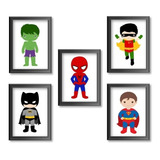 5 Quadros Super Heróis Filme Marvel Quadrinhos Quarto Bebê
