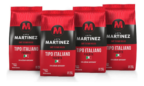 Café Martínez Kit 4 Café Molido Tipo Italiano Tostado Fuerte 250g