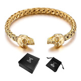 Brazalete Calavera Craneo Oro Lam 18k Pulsera Hombre Estuche