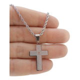 Crucifixo Pai Nosso Colar Masculino Prata 70 Cm Aço Inox