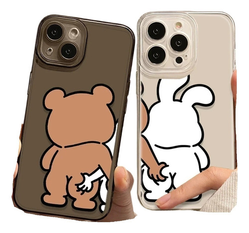 Funda De Teléfono Divertida De Pareja De Osos Y Conejos Para