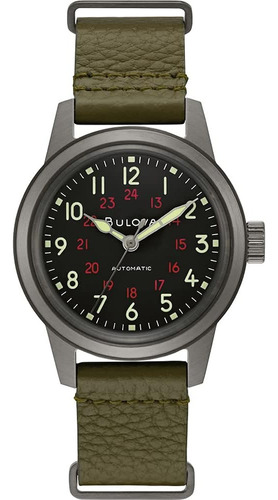 Reloj Bulova 98a255 Bulova 98a255 Automático De 3 Manos Color De La Correa Verde Color Del Bisel Verde Color Del Fondo Negro