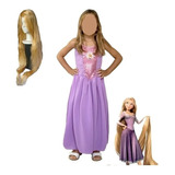 Disfraz Rapunzel Vestido + Peluca Lacio Rubio Enrredados 