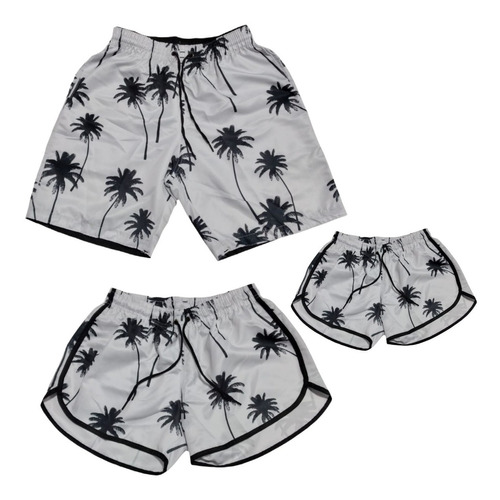 Conjunto Familia Shorts Casal 3 Pçs Pai Mae Filho Moda Praia