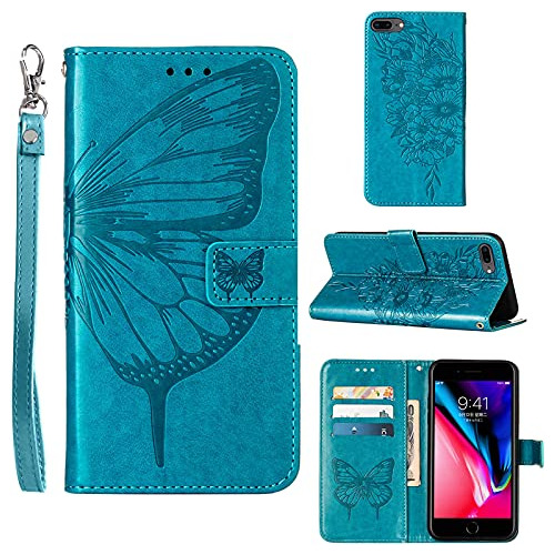 Funda Cartera Para iPhone 8 Plus 7 Plus 6/6s Plus Azul Pu-02