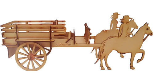 Carreta Caballos Con Vaquero Mdf 3mm Personalizado 5 Pzas