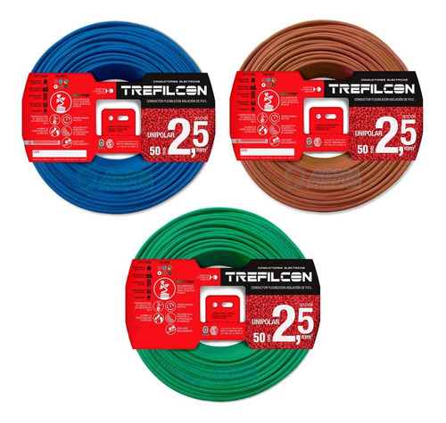 Cable Unipolar 2.5mm Trefilcon Pack X 3 Rollos De 50 Mts