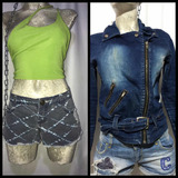 Dúo Short Mezclilla Rotos + Chamarra Mezclilla Biker Detalle