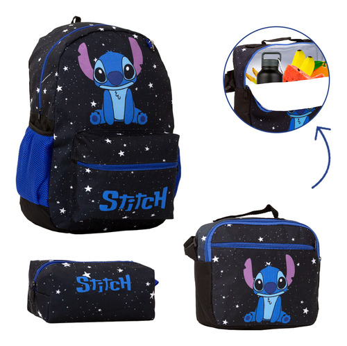 Kit Mochila Infantil Stitch Costas Juvenil Envio Imediato