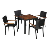 Juego De Comedor De 5 Pz Ratán Madera De Acacia Color Negro