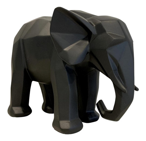 Escultura Elefante Preto Em Poliresina - 16x11x21cm
