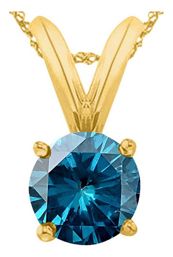 Collar Con Colgante De Diamante Azul Redondo De 4 Puntas De.
