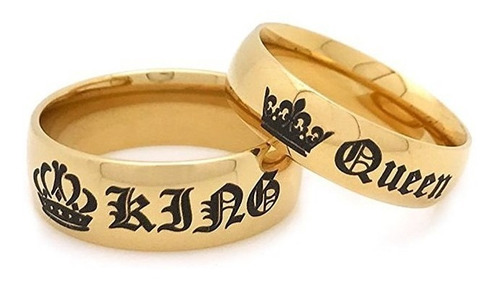 Par Anillos Parejas Acero Titanio A029 King Queen Rey Reina