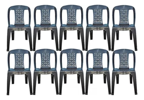 Conjunto 10 Cadeiras Plásticas Preta Bistrô Até 154kg