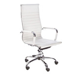 Silla De Escritorio Eames Oficina Tapizada Ecocuero Aluminium Alta Blanca 