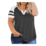 Tops De Talla Grande Para Mujer, Con Cuello En V, Color Bloc