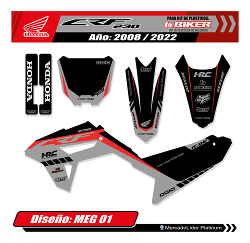 Kit De Calcos Grafica Para Crf 230 Con Kit Biker - Gruesas!
