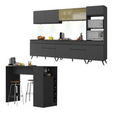 Cozinha Completa/bancada Americana Veneza Multimóveis Mp2199 Cor Preto