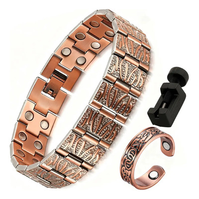 Zerain Pulsera Y Anillo Magnéticos De Cobre,aliviar El Dolor Fatiga Terapia De Cobre Puro Para Hombre Longitud Ajustable Libre | Meses sin interés