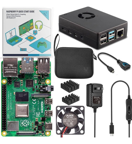 Kit Raspberry Pi4 4gb Case Alumínio Fonte Cooler Vilros