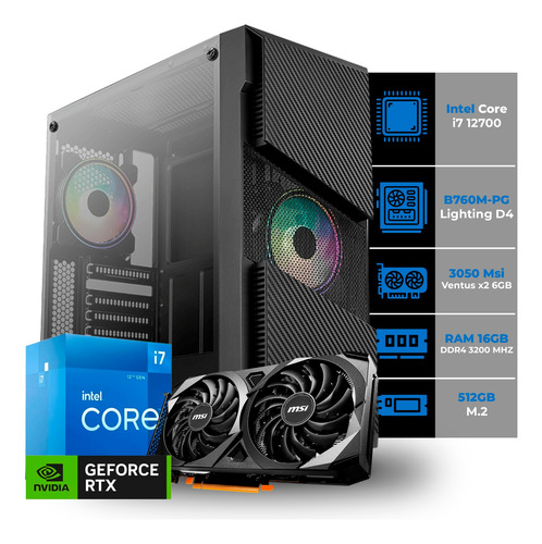 Torre Gamer 3050 Msi + I7 12700 + 16gb + 512m.2 + B760m