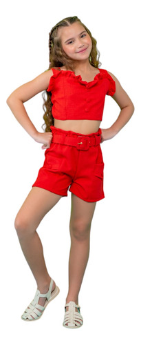 Conjunto Moda Menina Blogueirinha Juvenil Cropped + Short