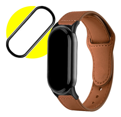 Pulseira Couro Para Mi Band 8 Conector Metal +1 Película 3 D