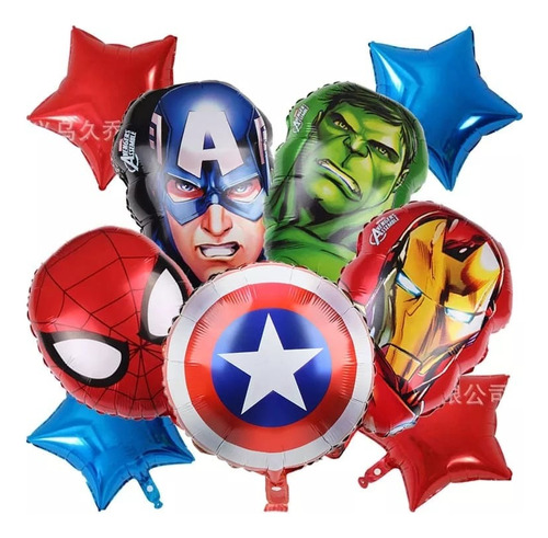 Set Globos Aluminio 9 Piezas Avengers Cumpleaños