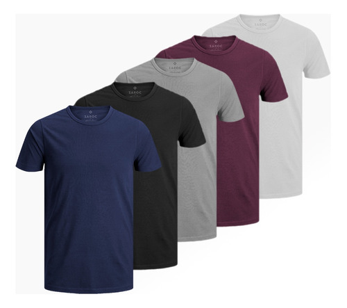 Kit 5 Camisetas Masculinas Slim Fit  Básicas Algodão Premium