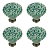 4 Tiradores Redondos De Ceramica Para Cajones Vintange Verde