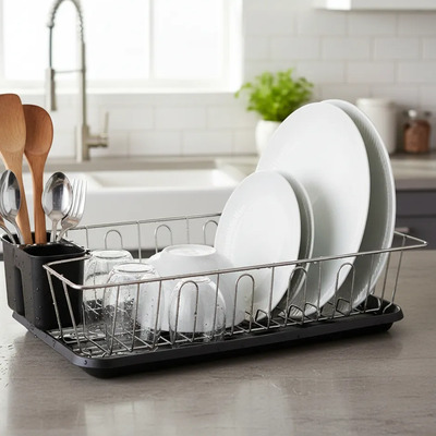 Escurridor De Trastes Diseño De Acero Inoxidable Con Bandeja Negro | MercadoLibre