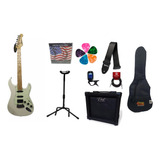 Guitarra Slater Custom 200m Awh Branca Completo Kit Mãe