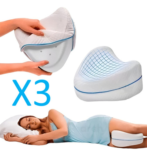 Pack X3 Almohadas Piernas Terapia Roro Almohada Ortopédica Para Piernas Con Soporte Para Rodillas Con Funda, Color Blanco Almohada Apoyo Piernas Memory Rodillas Dormir Cama Espalda