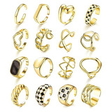 Anillos Dorados Mujer Juego 18k Ajustables - 16 Piezas