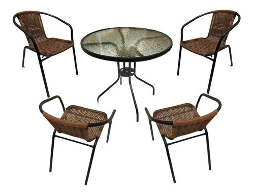 Set De Mesa + 4 Silla De Jardin Rattan Exterior Terraza Balc