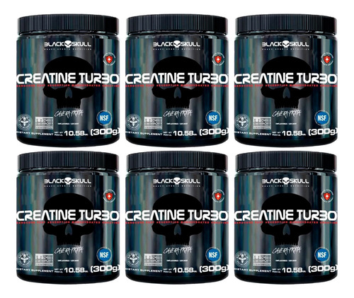 Kit 6x Creatina Turbo - 300g - Caveira Preta / Black Skull