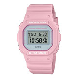 Reloj De Pulsera Casio G-shock Dw5600 De Cuerpo Color Rosa Claro, Digital, Fondo Gris, Con Correa De Resina Color Rosa Claro, Dial Negro, Minutero/segundero Negro, Bisel Color Rosa Claro Y Blanco, Luz