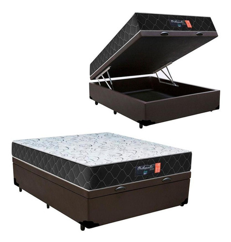 Cama Box Casal+colchão D33 Semi Ortopédico 72x138x188 Marrom