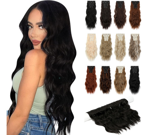 Extensiones De Cabello Con Clip, 6 Piezas, Cabeza Completa