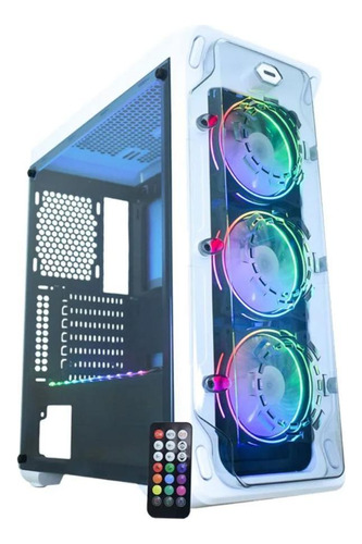 Gabinete Gamer K-mex Cg-w1b1 Trooper 3 Fans Argb Rítmicos Cor Branca