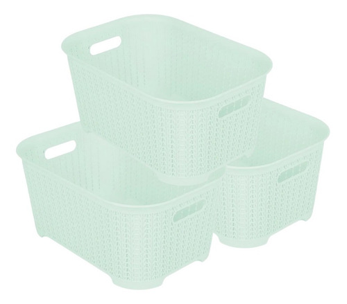 Set De 3 Cajas Organizadoras Simil Rattan Canastos Plásticos