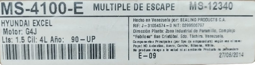 Empaque Multiple  Escape Hyundai Excel M 1.5 90 En Adelante Foto 4
