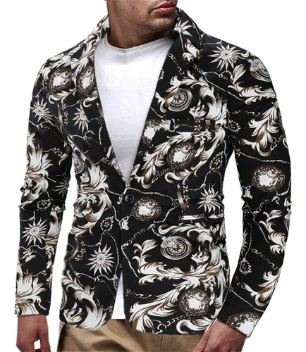 L Blazer Casual De Hombre En Algodón Y Lino Estampada